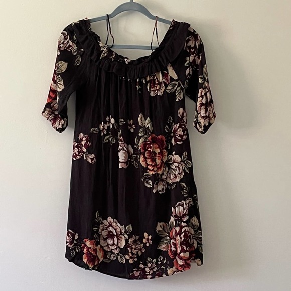 Blu Pepper Black Pink Cream Floral Casual Dress Boho Bohemian Small - Picture 1 of 5
